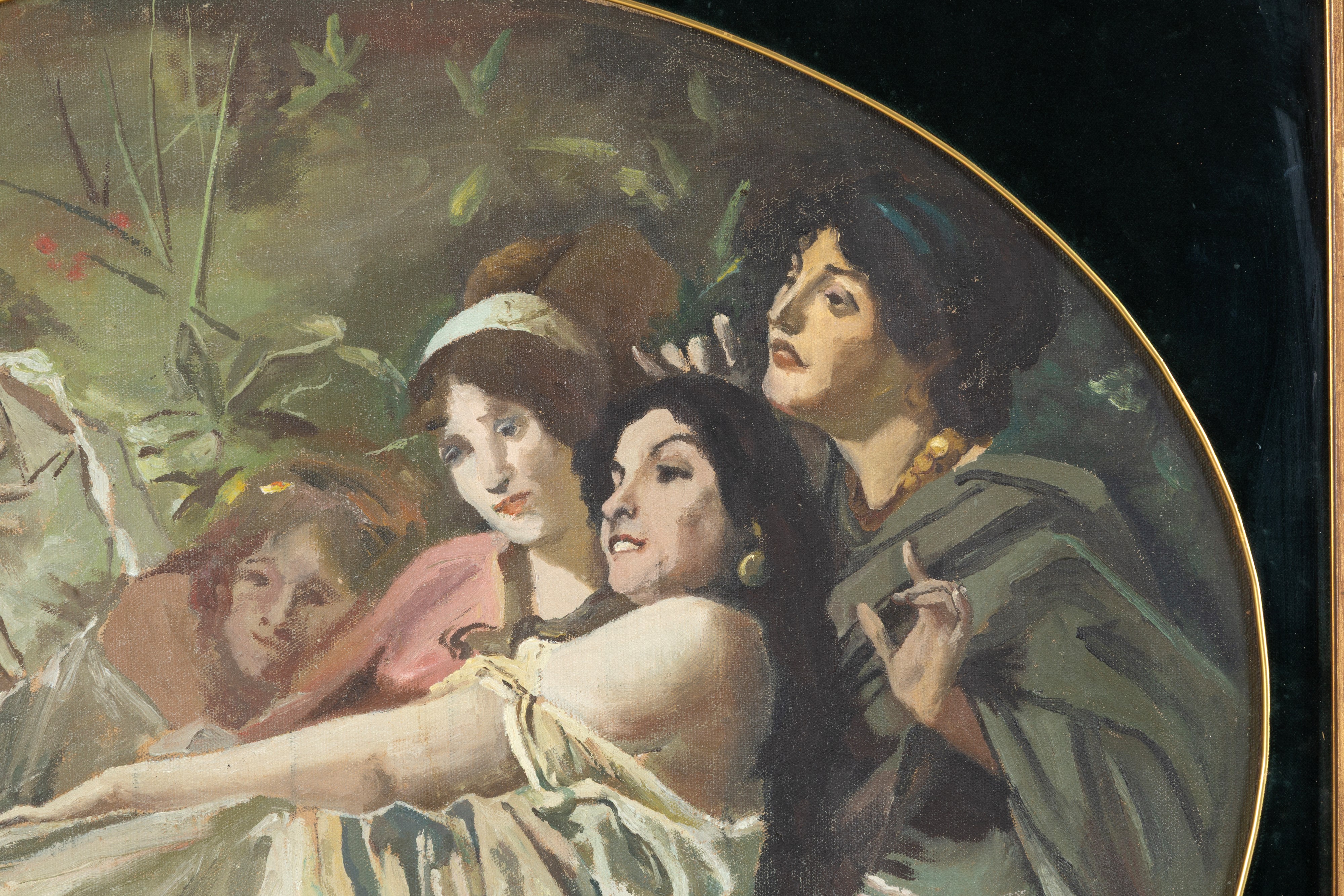Dipinto ovale, Personaggi, tempera su tela (XX secolo)