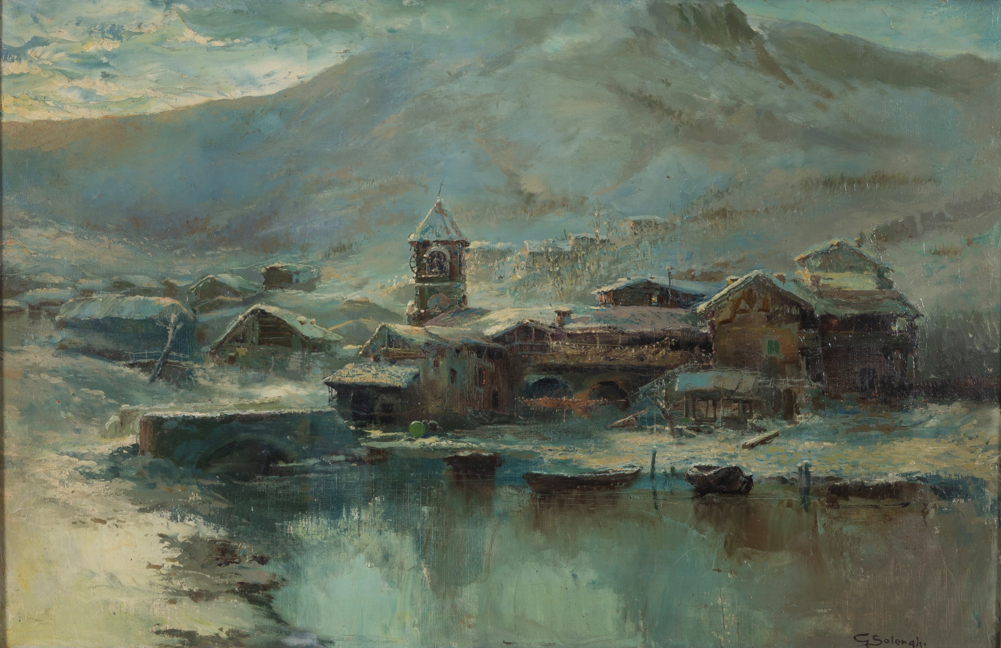 Giuseppe Solenghi - Paesaggio montano, olio su tela