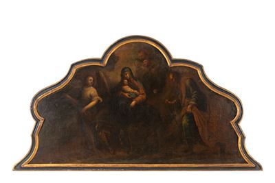Dipinto, Fuga in Egitto, olio su tela sagomata (fine XVII secolo)