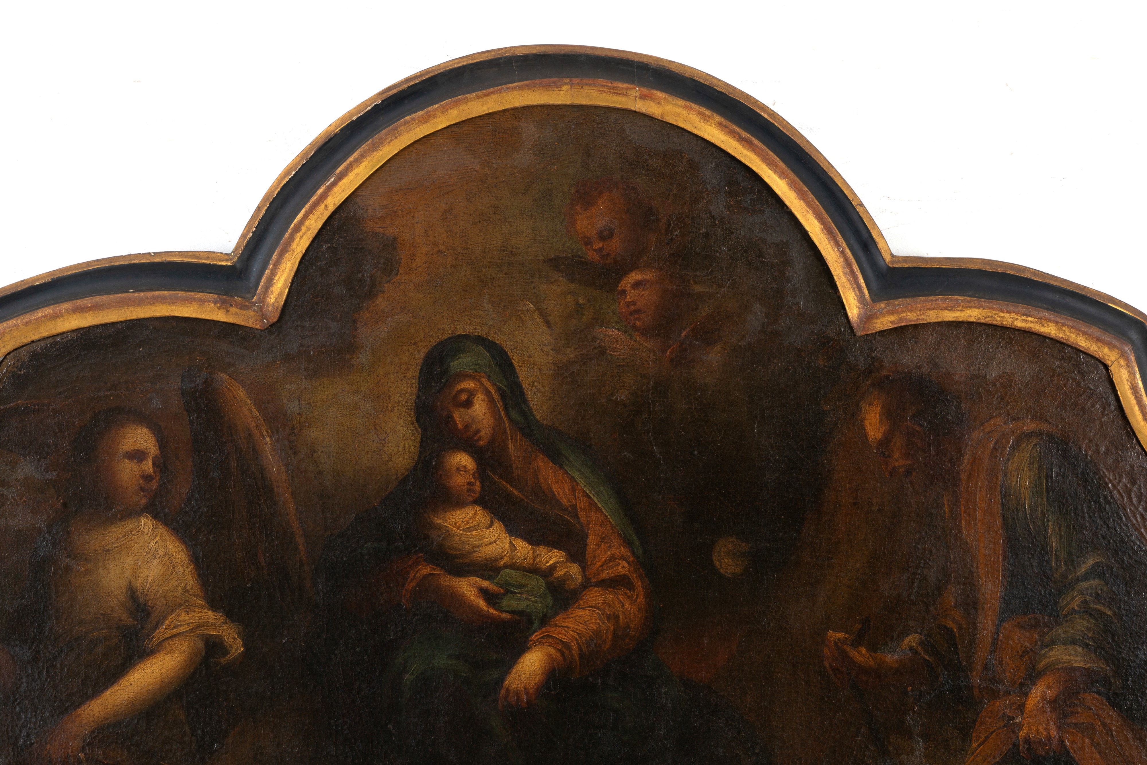 Dipinto, Fuga in Egitto, olio su tela sagomata (fine XVII secolo)
