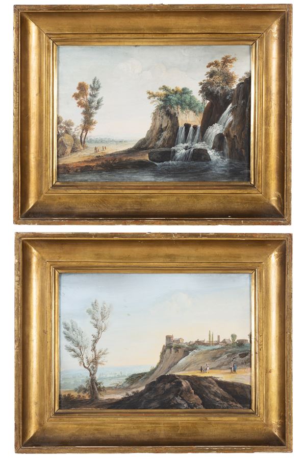 Two paintings "LANDSCAPES WITH FIGURES"