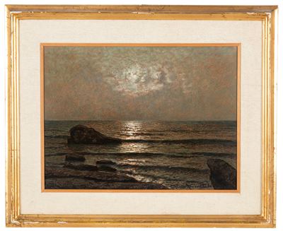 Marina notturna, olio su masonite