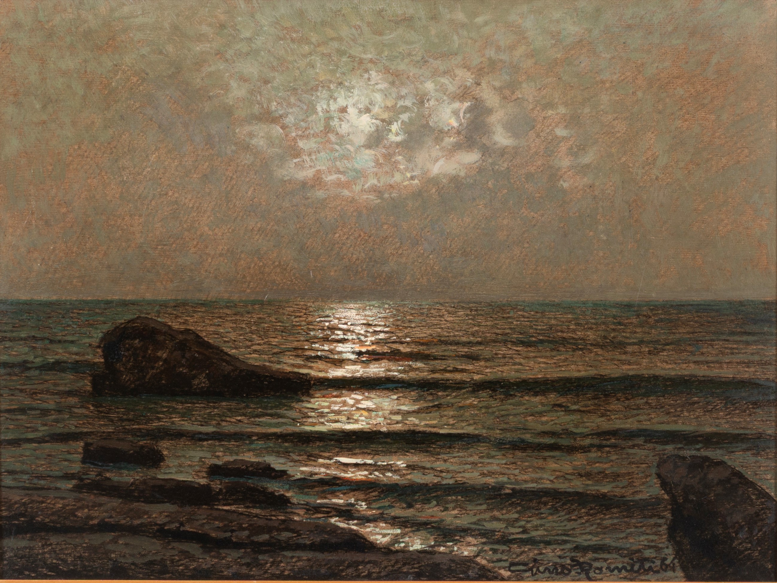 Gino Romiti - Marina notturna, olio su masonite