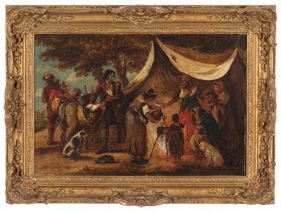 Paesaggio con gitani, olio su tela (inizi XVIII secolo)