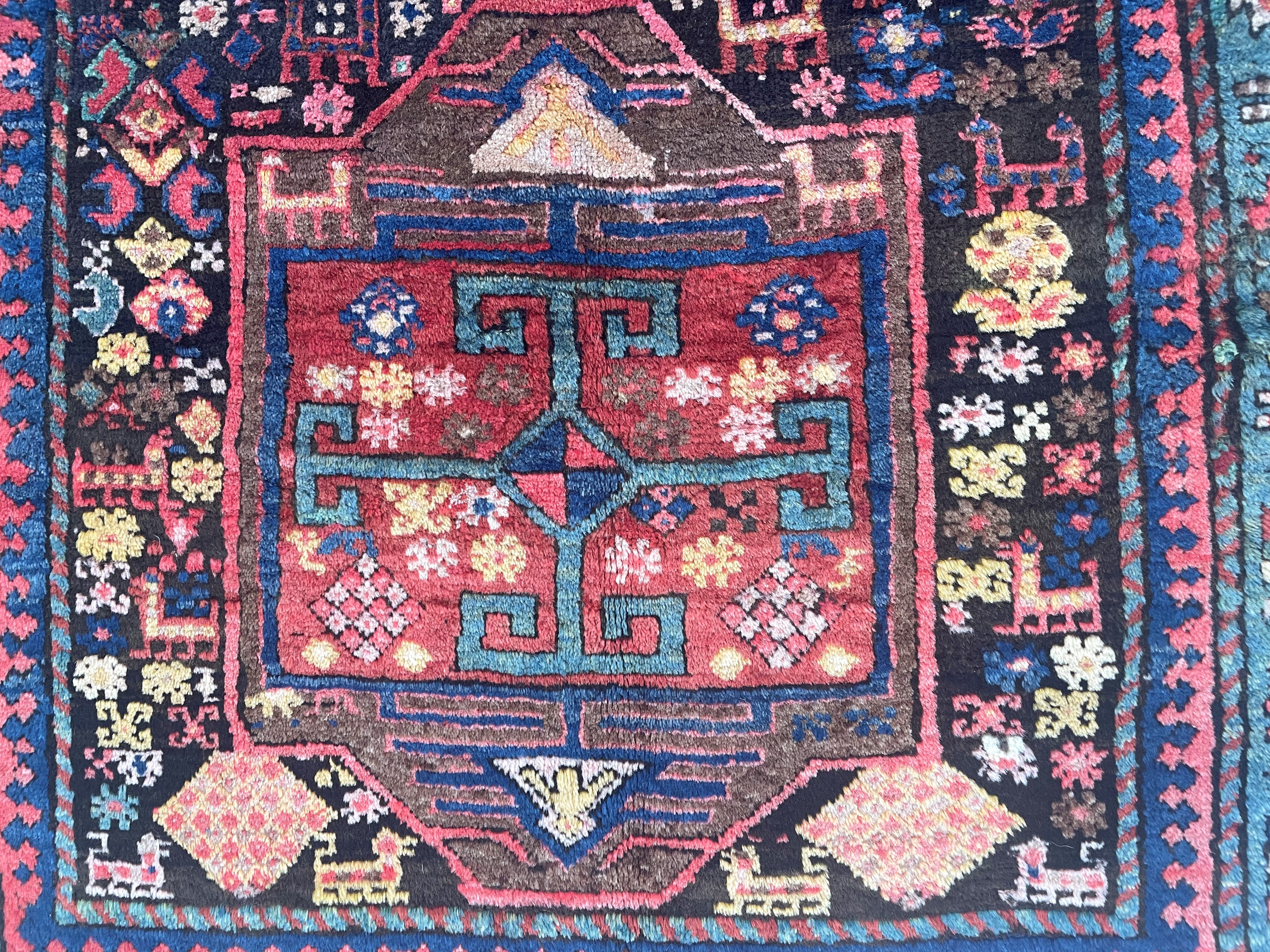 Tappeto Kazak del Caucaso, campo in vello, circa 1900
