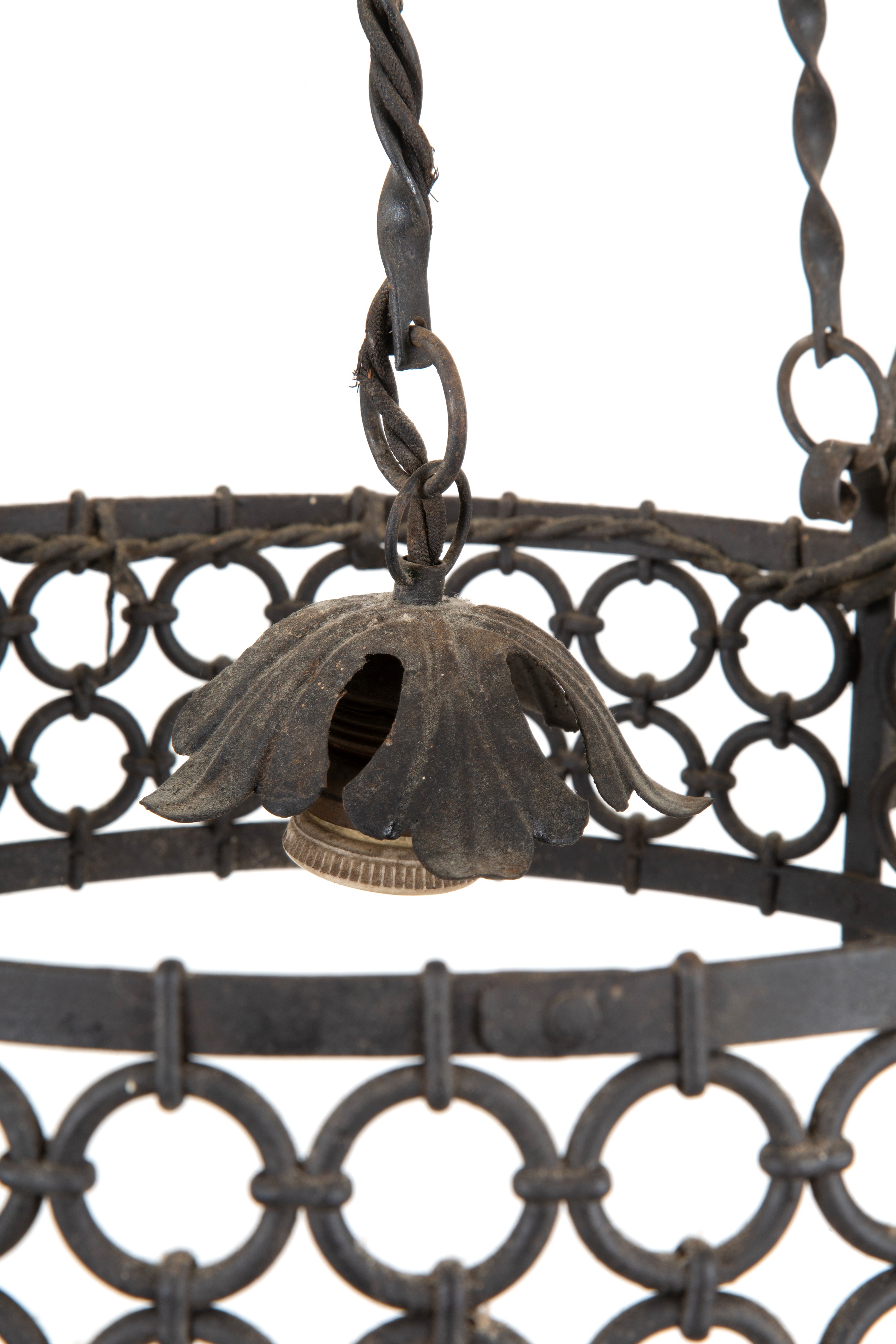 Lampadario a quattro luci, ferro battuto, XX secolo