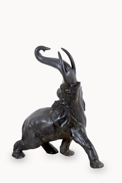 Scultura di elefante, bronzo patinato (XX secolo), scultura