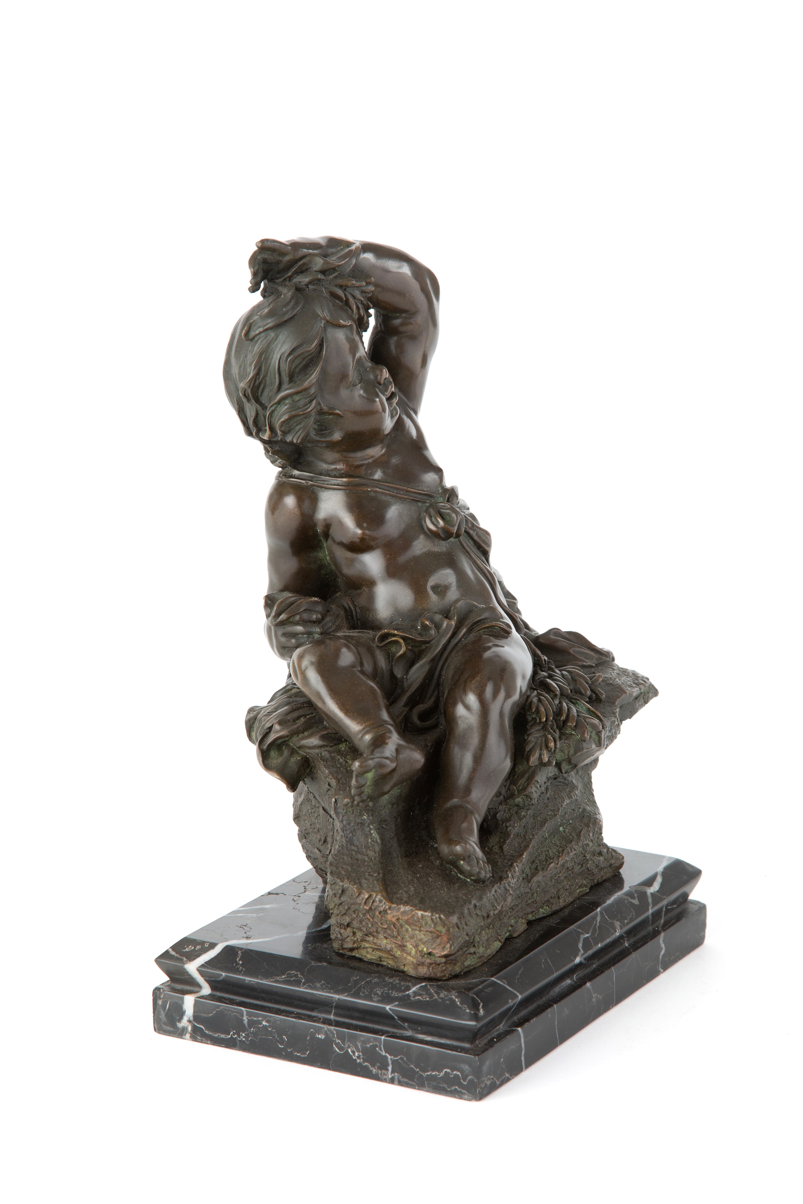 Scultura, Putto in bronzo con base in marmo (XX secolo)