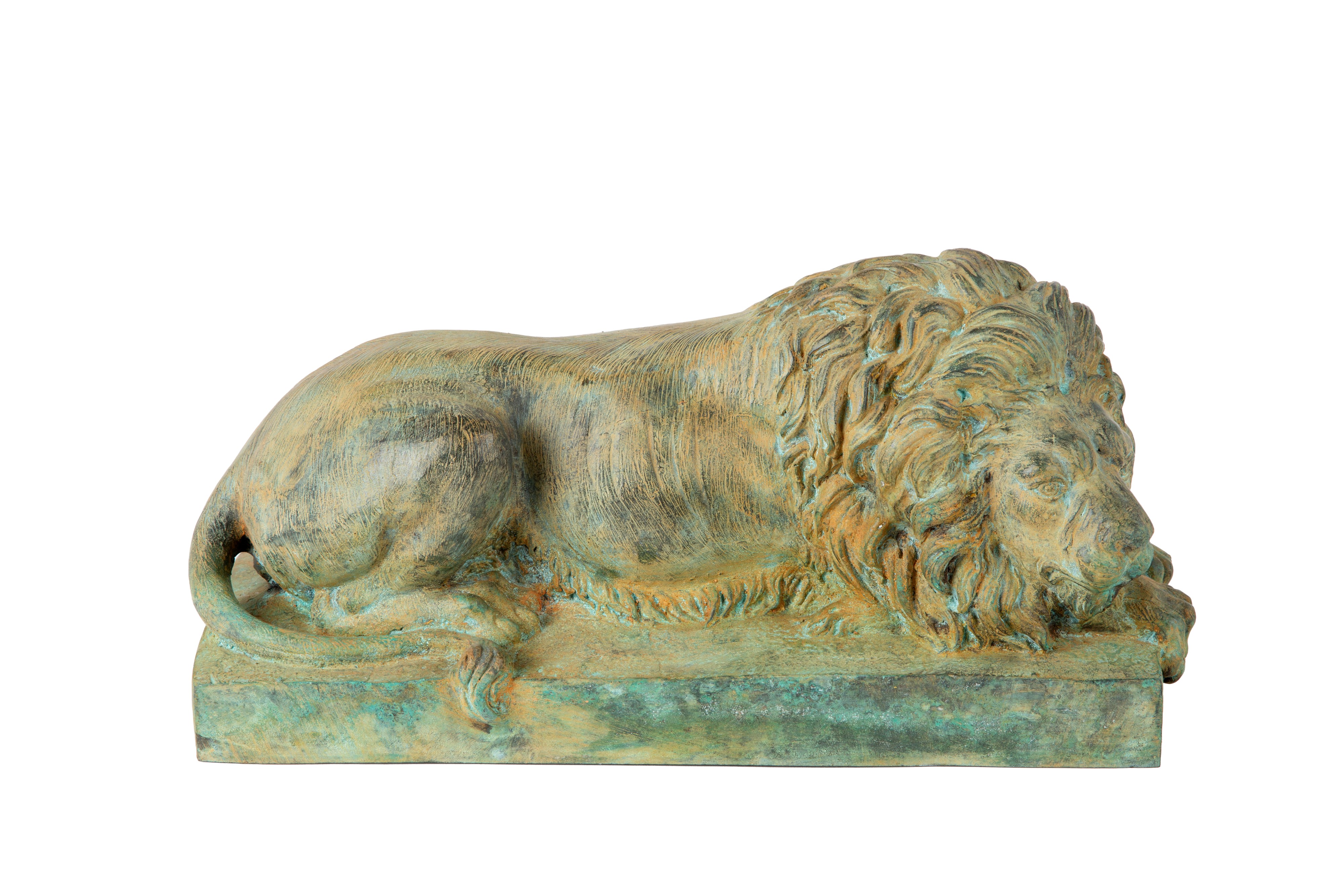 Coppia di sculture, Leoni, bronzo patinato (XX secolo)