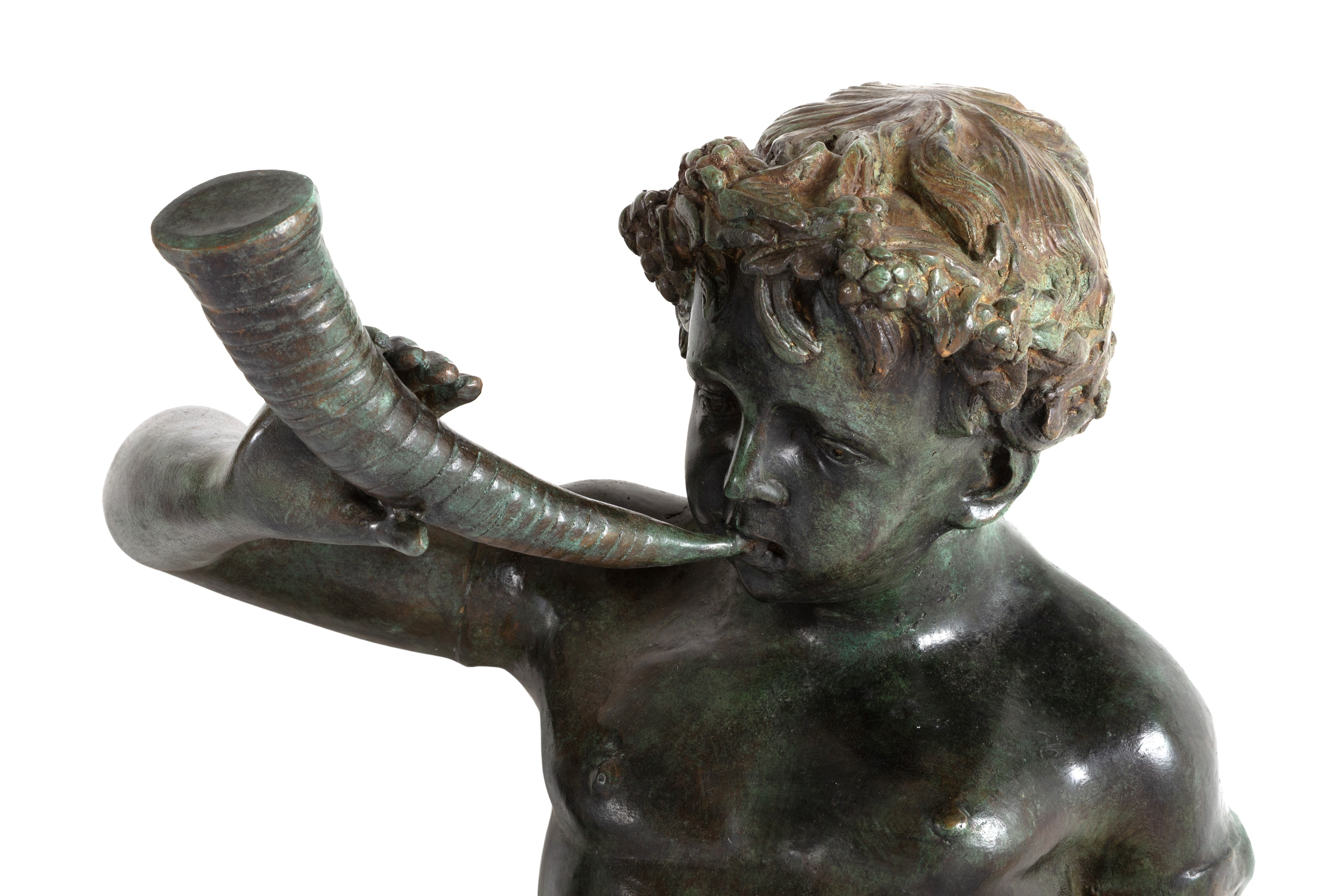 Coppia di sculture raffiguranti Fauni, bronzo patinato, XX secolo
