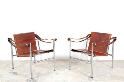 Due poltroncine LC1 per Cassina in acciaio e cuoio