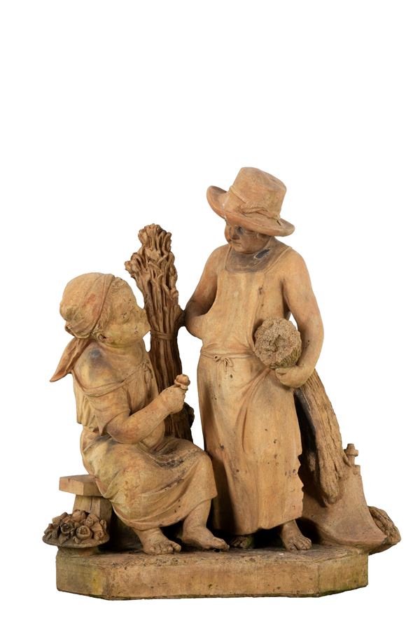 Terracotta sculpture "PUTTI WITH EARS OF WHEAT"