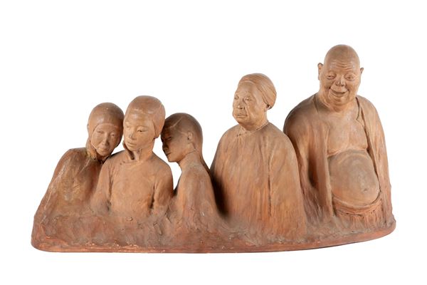 GASTON HAUCHECORNE - Terracotta sculpture "ORIENTAL CHARACTERS"