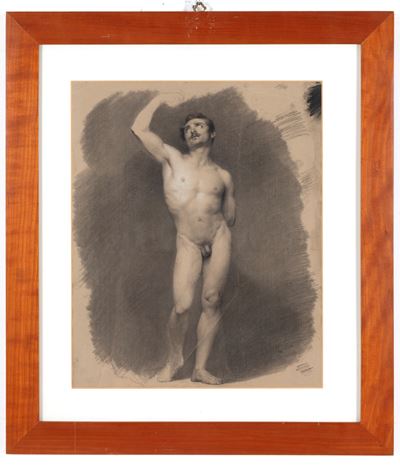 Nudo maschile, disegno a matita e carboncino su carta