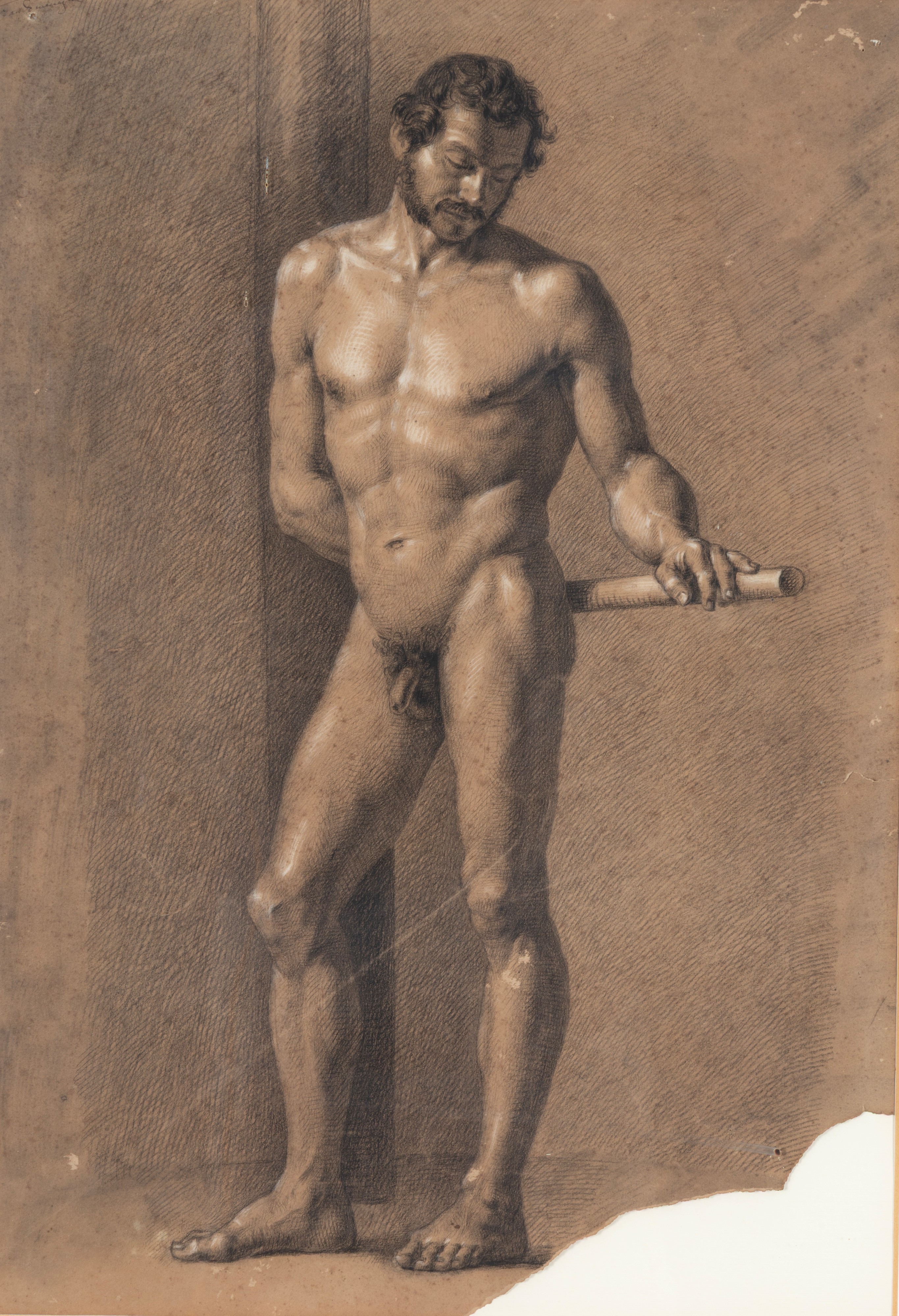 Placido Fabris - Nudo maschile, disegno a matita e carboncino su carta