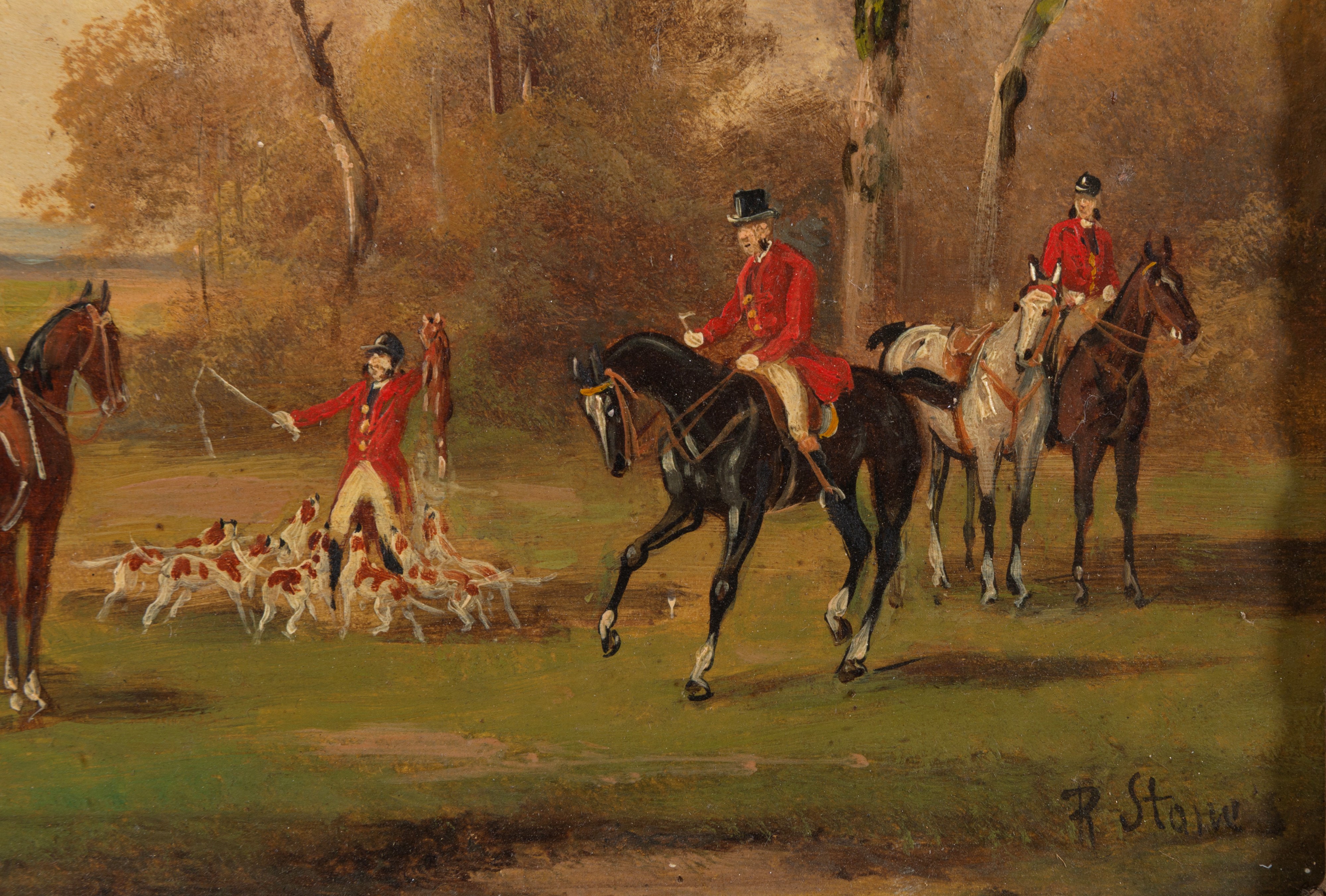 Rudolf Stone - Quattro dipinti: scene di caccia alla volpe, olio su tavoletta