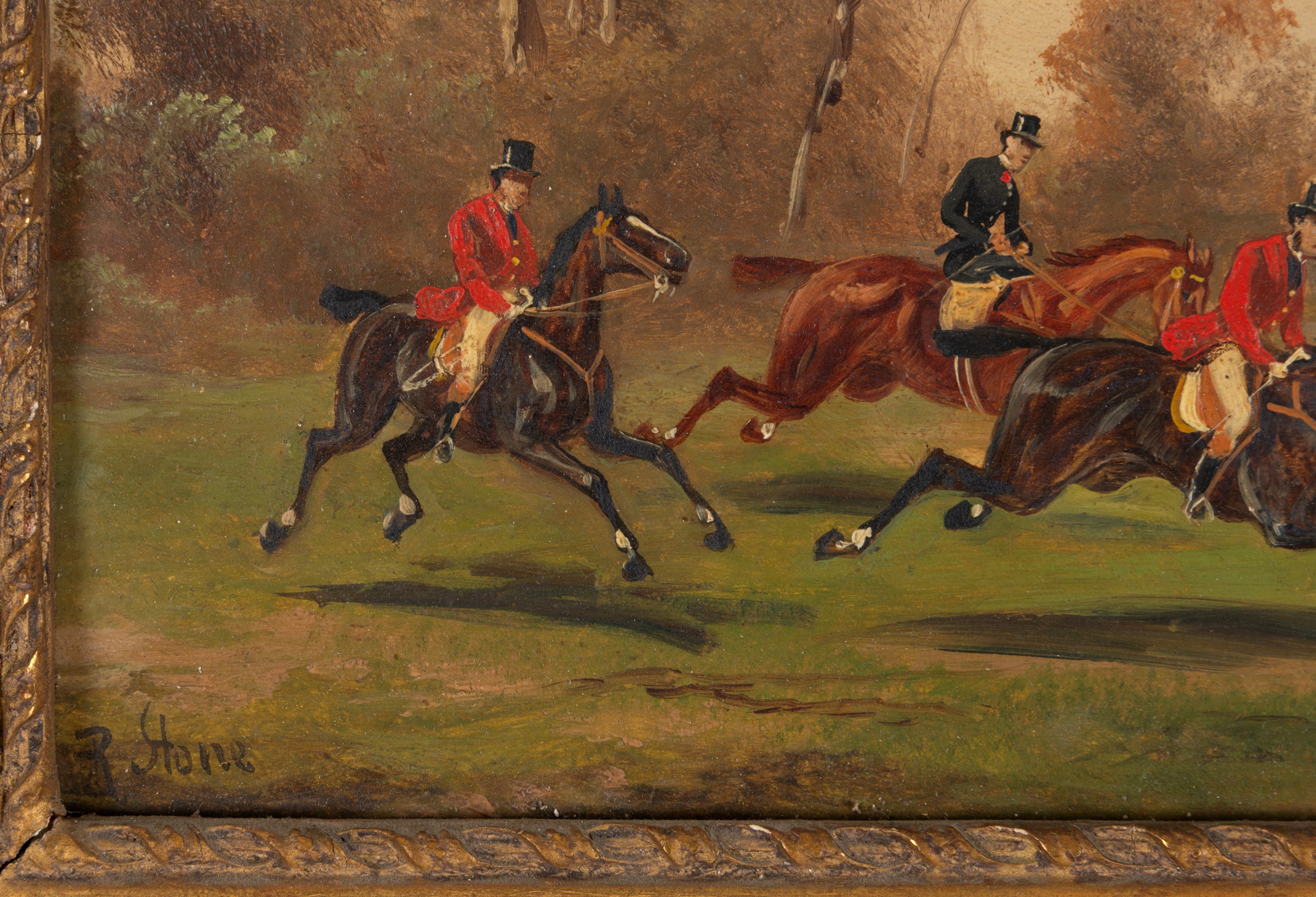 Rudolf Stone - Quattro dipinti: scene di caccia alla volpe, olio su tavoletta