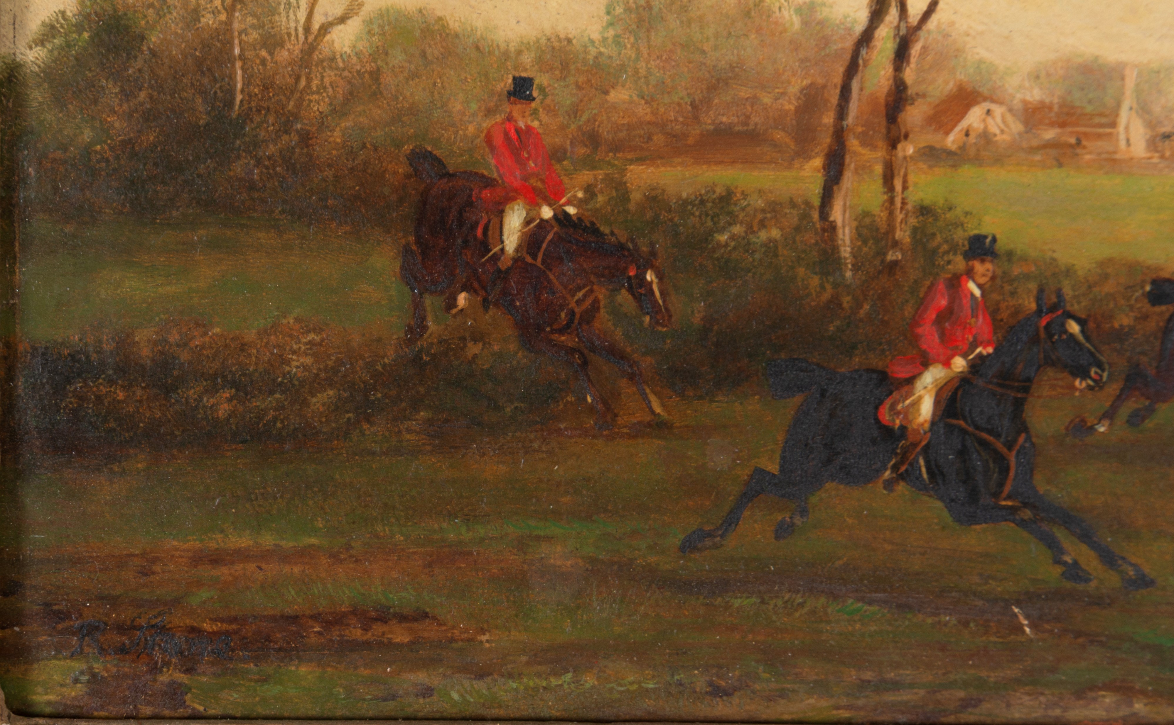 Rudolf Stone - Quattro dipinti: scene di caccia alla volpe, olio su tavoletta