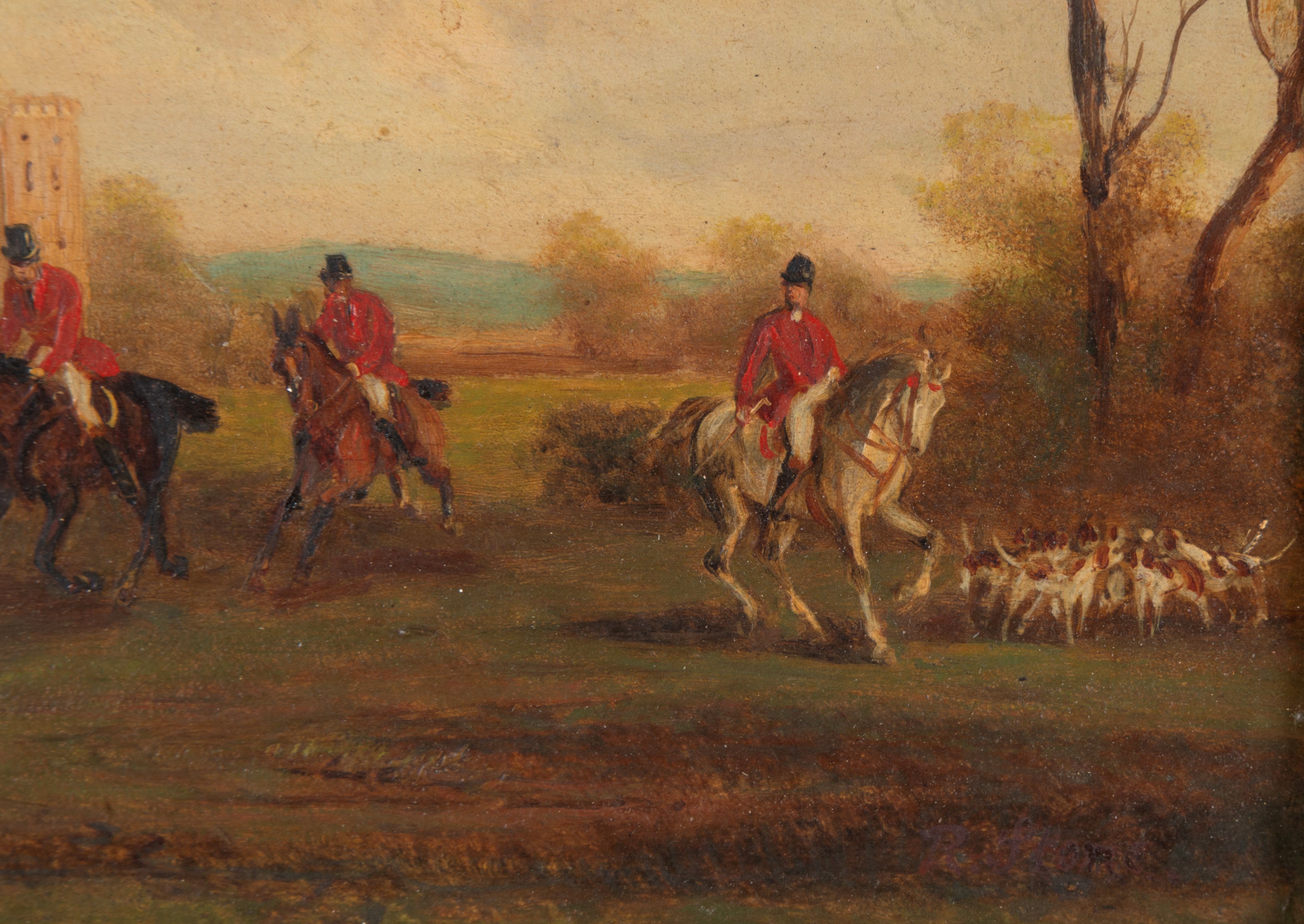 Rudolf Stone - Quattro dipinti: scene di caccia alla volpe, olio su tavoletta