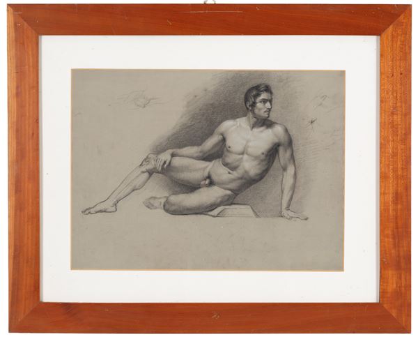 PLACIDO FABRIS - Drawing "SITTING MALE NUDE"