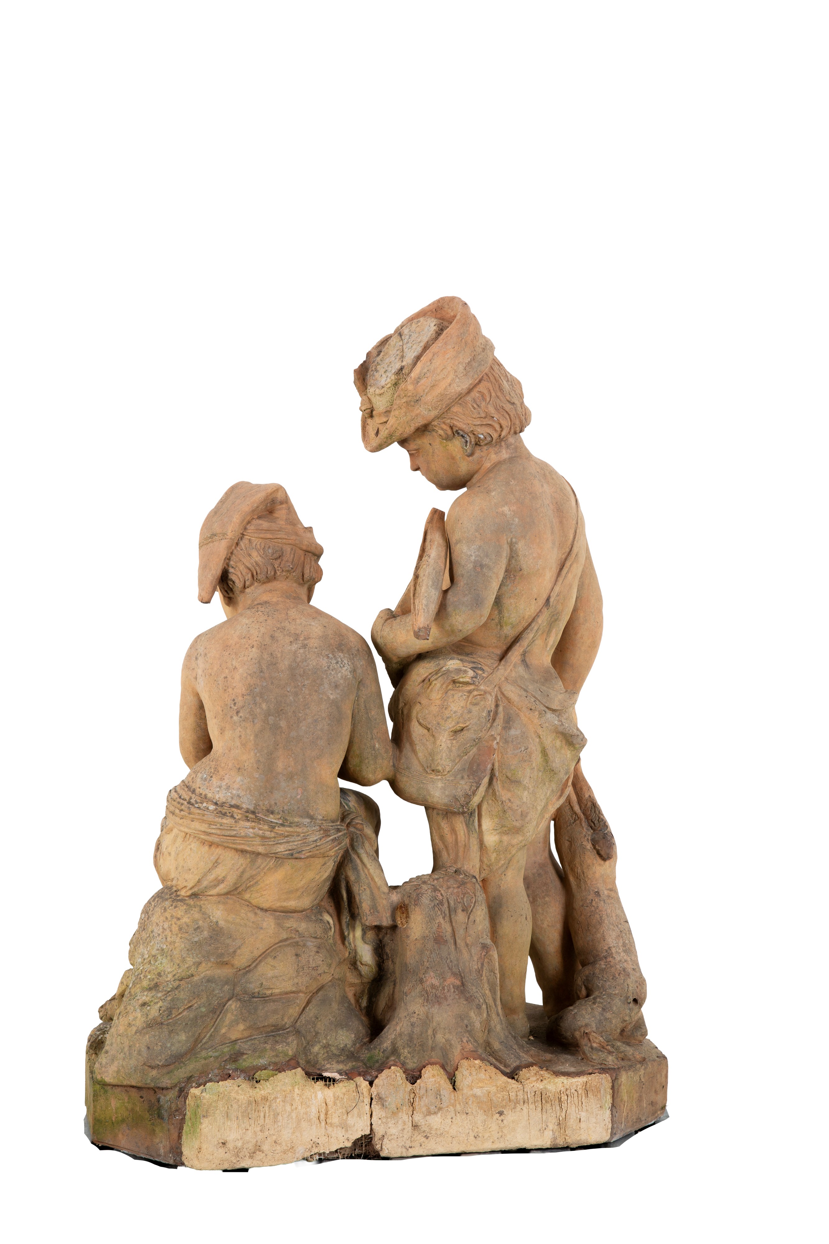 Gruppo scultoreo in terracotta, Putti pescatori, fine  XIX-inizi XX secolo