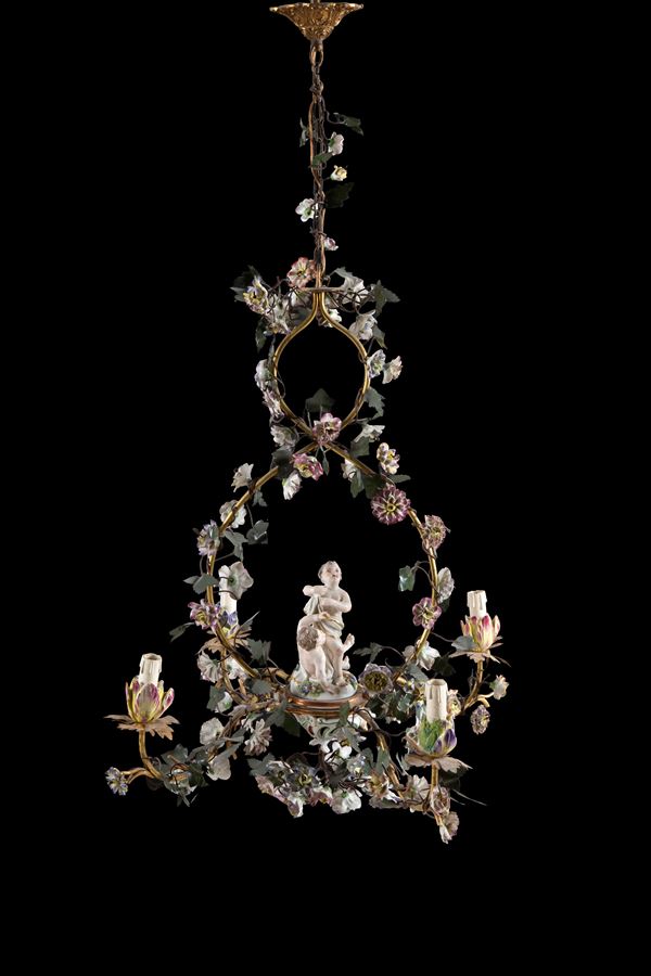 Chandelier with flowers and cherubs