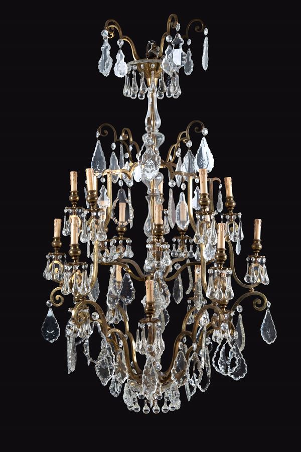 Large brass and crystal chandelier