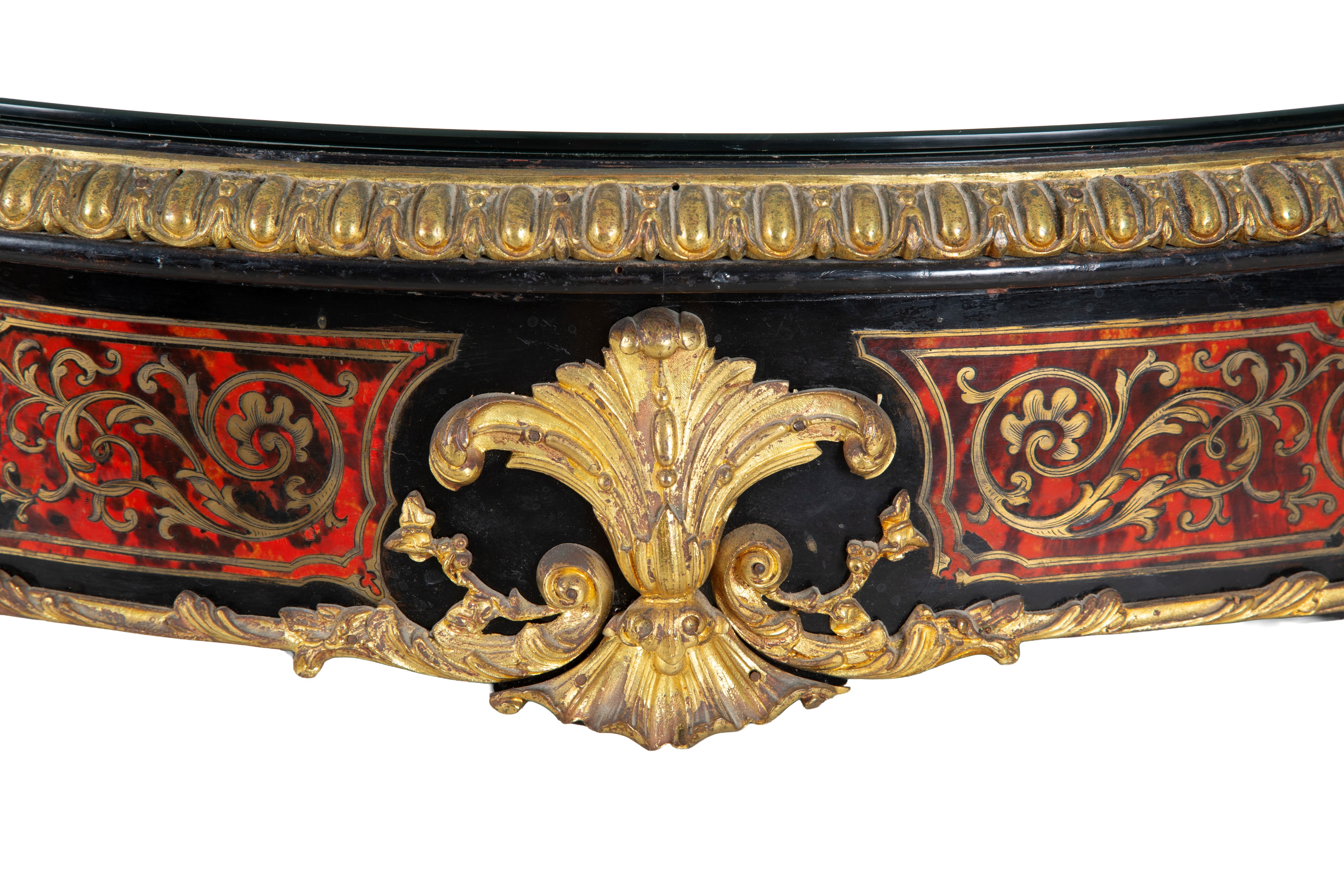 Tavolo Boulle a biscotto in legno ebanizzato, ottone e bronzo dorato
