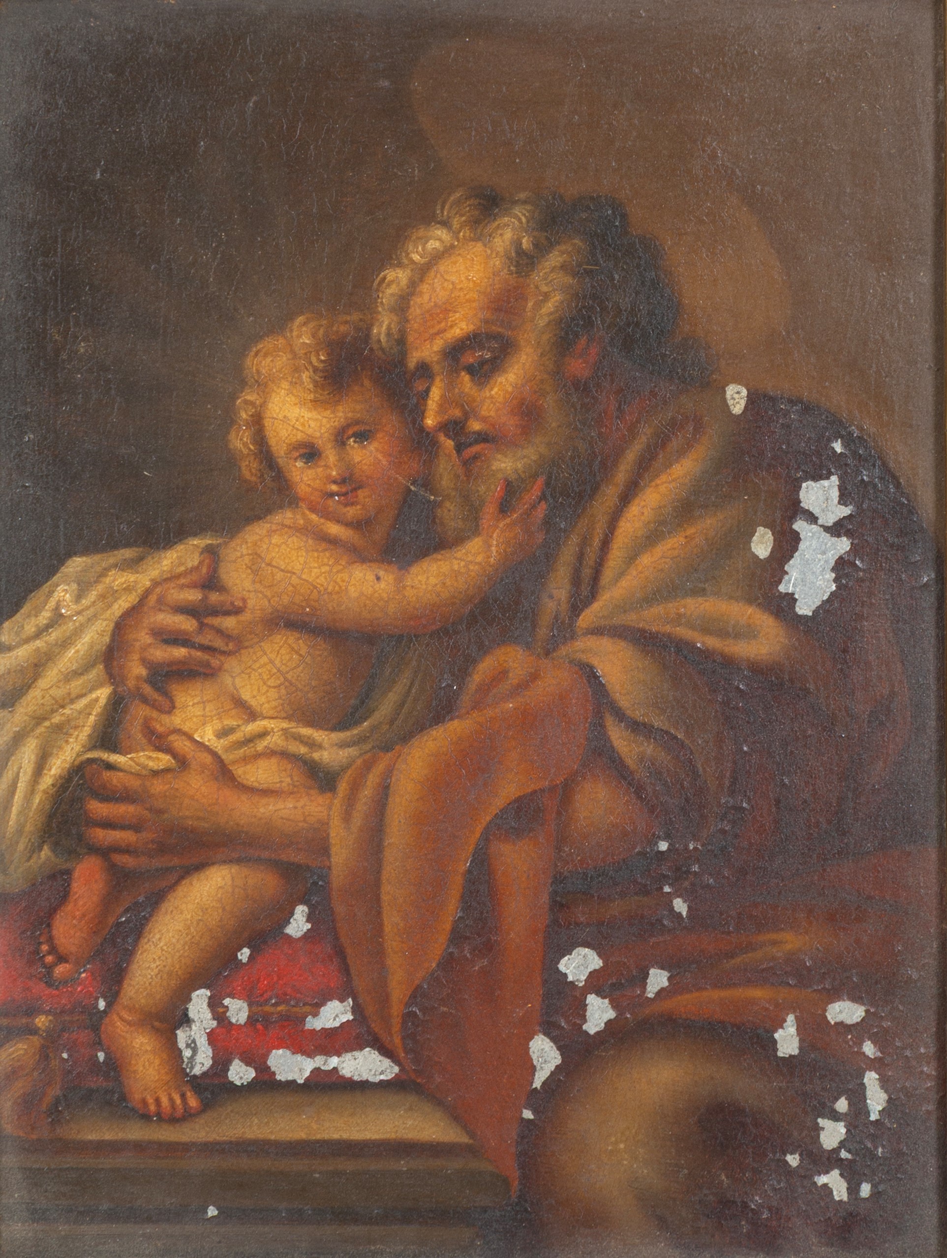 Dipinto, San Giuseppe e il Bambino, olio su metallo (XIX secolo)