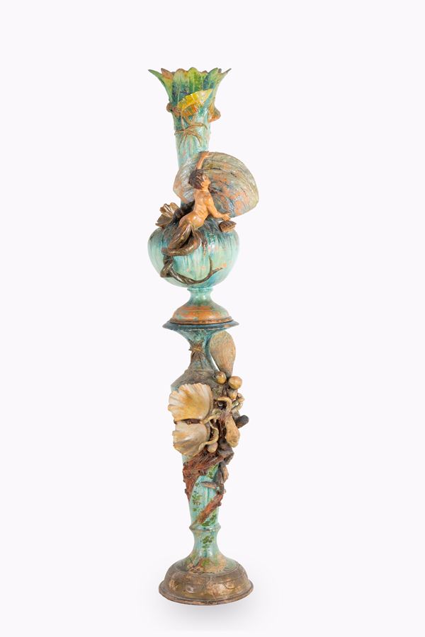 Terracotta vase with column