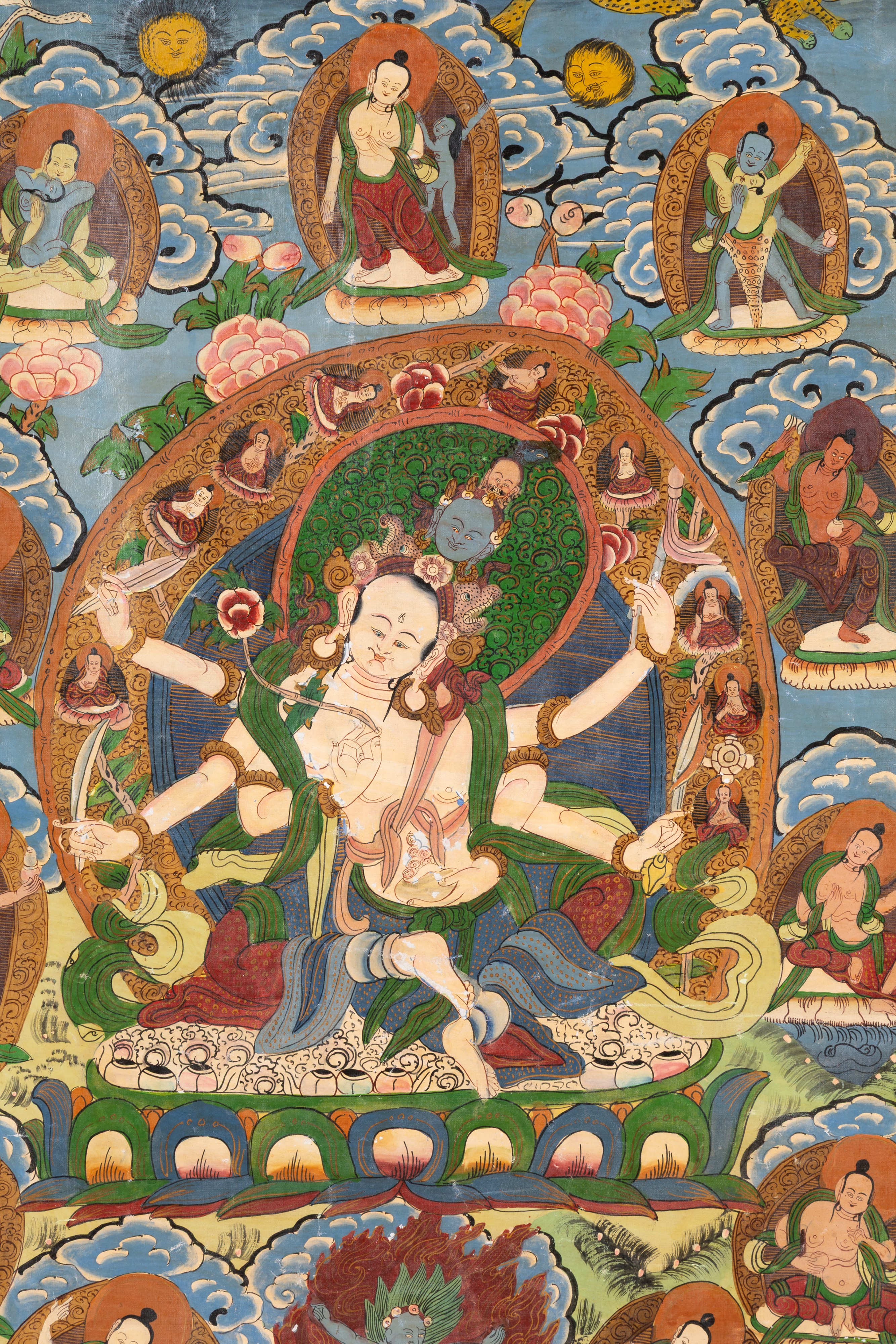 Thangka, Divinità della tradizione buddhista, Tibet, pittura a mano (inizi XX secolo)