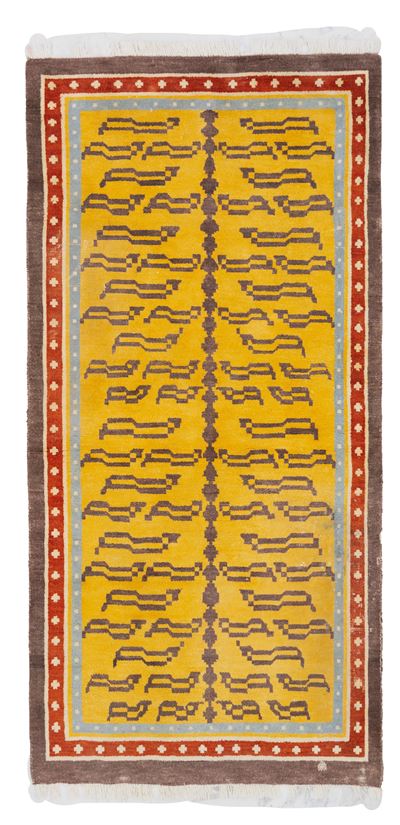 Tappeto con disegno a tigre, Tibet, prima metà del XX secolo, 207x101 cm ca.