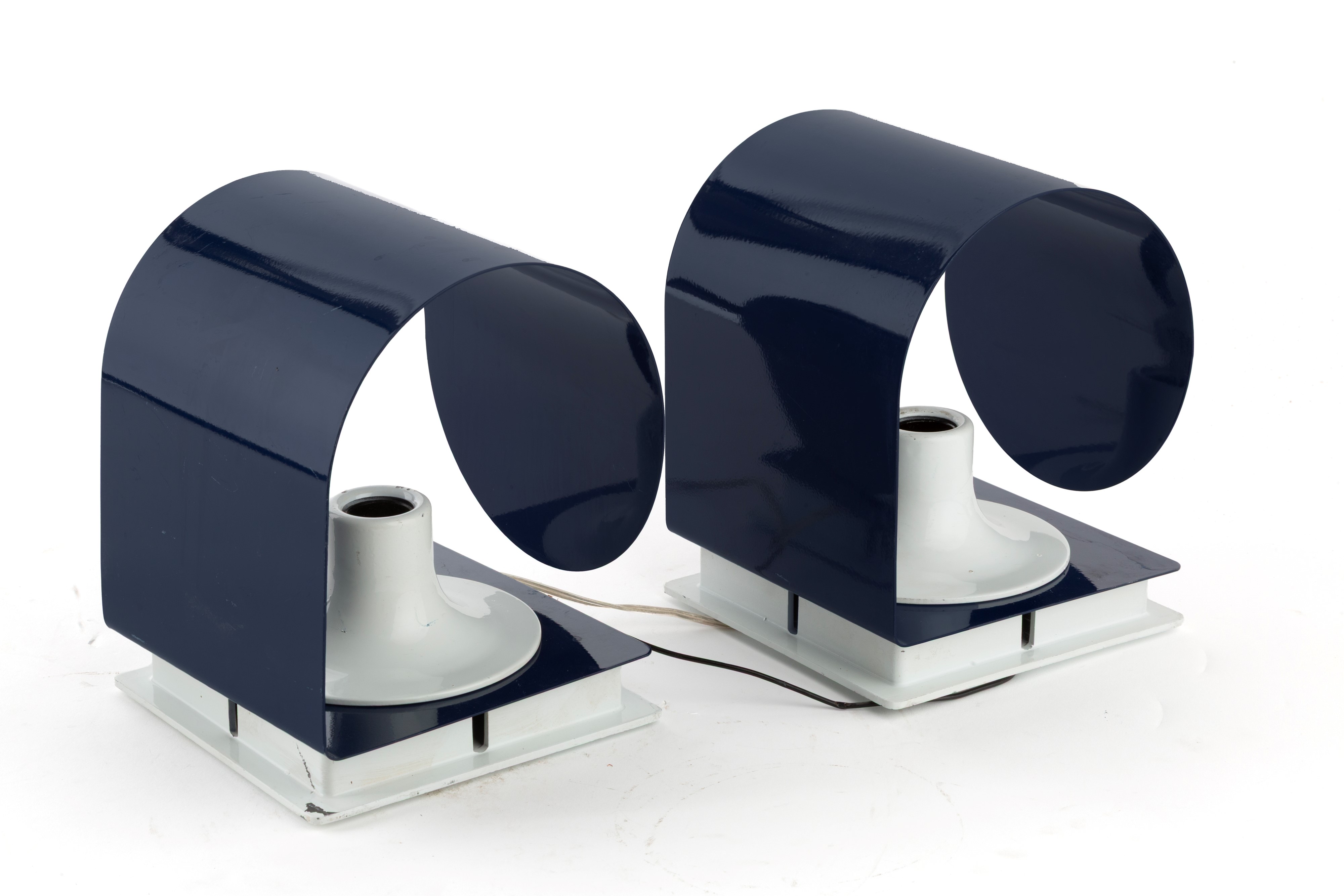 Coppia di applique Space Age, metallo laccato blu, anni ’70