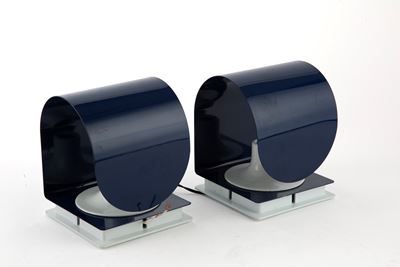 Coppia di applique blu in metallo laccato, stile Space Age