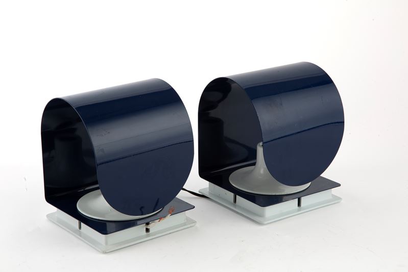 Coppia di applique blu in metallo laccato, stile Space Age