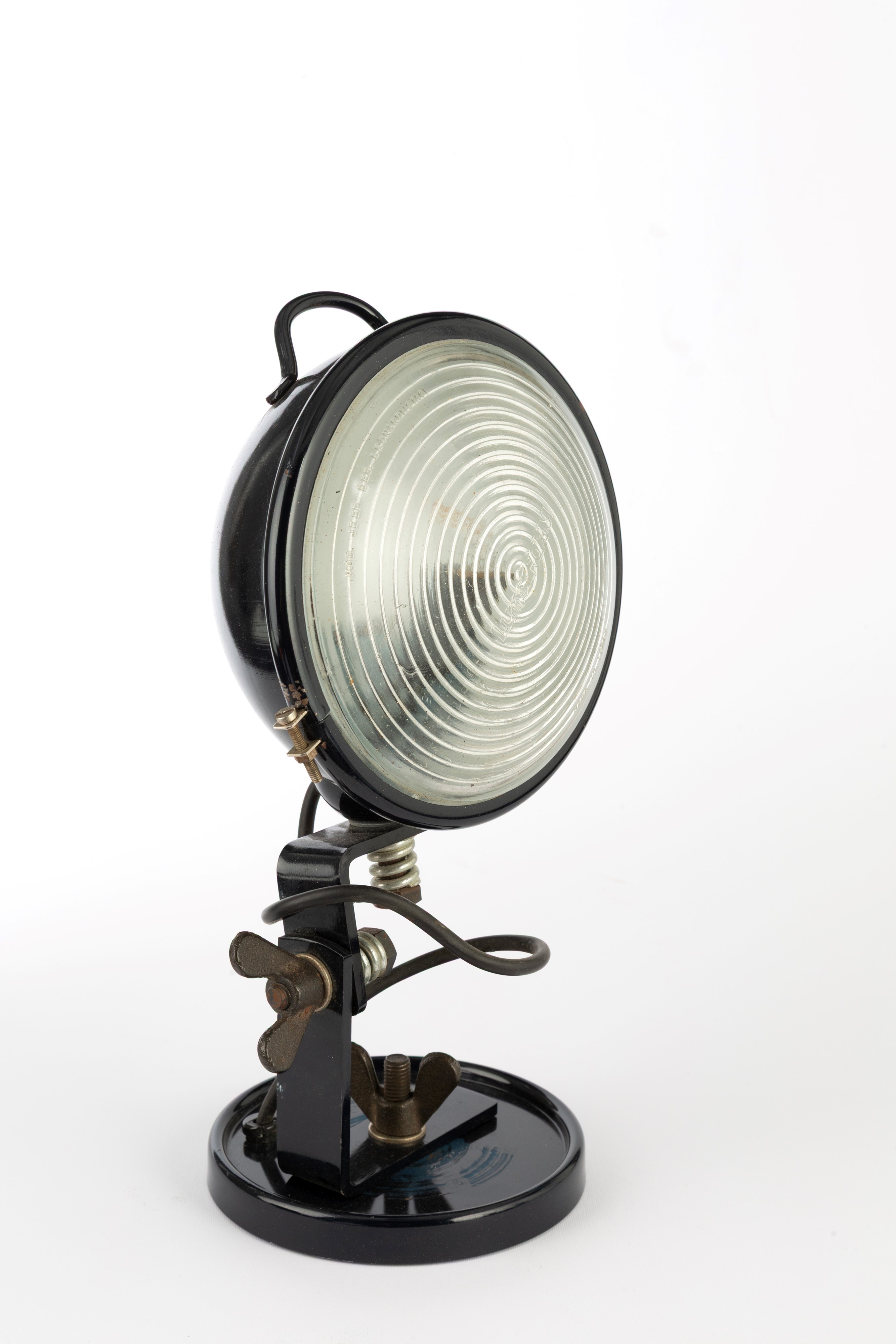 Set di quattro lampade snodabili, metallo nero con vetro a faro, anni ’70 (una con vetro mancante...