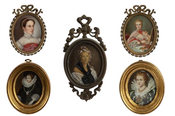 Five small paintings "WOMEN PORTRAITS"