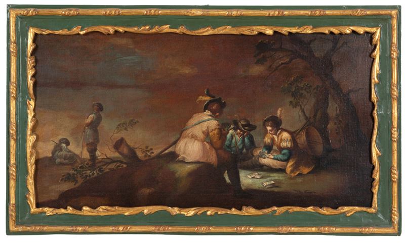 Dipinto raffigurante “Bivacco”, olio su tela (fine XVII secolo)