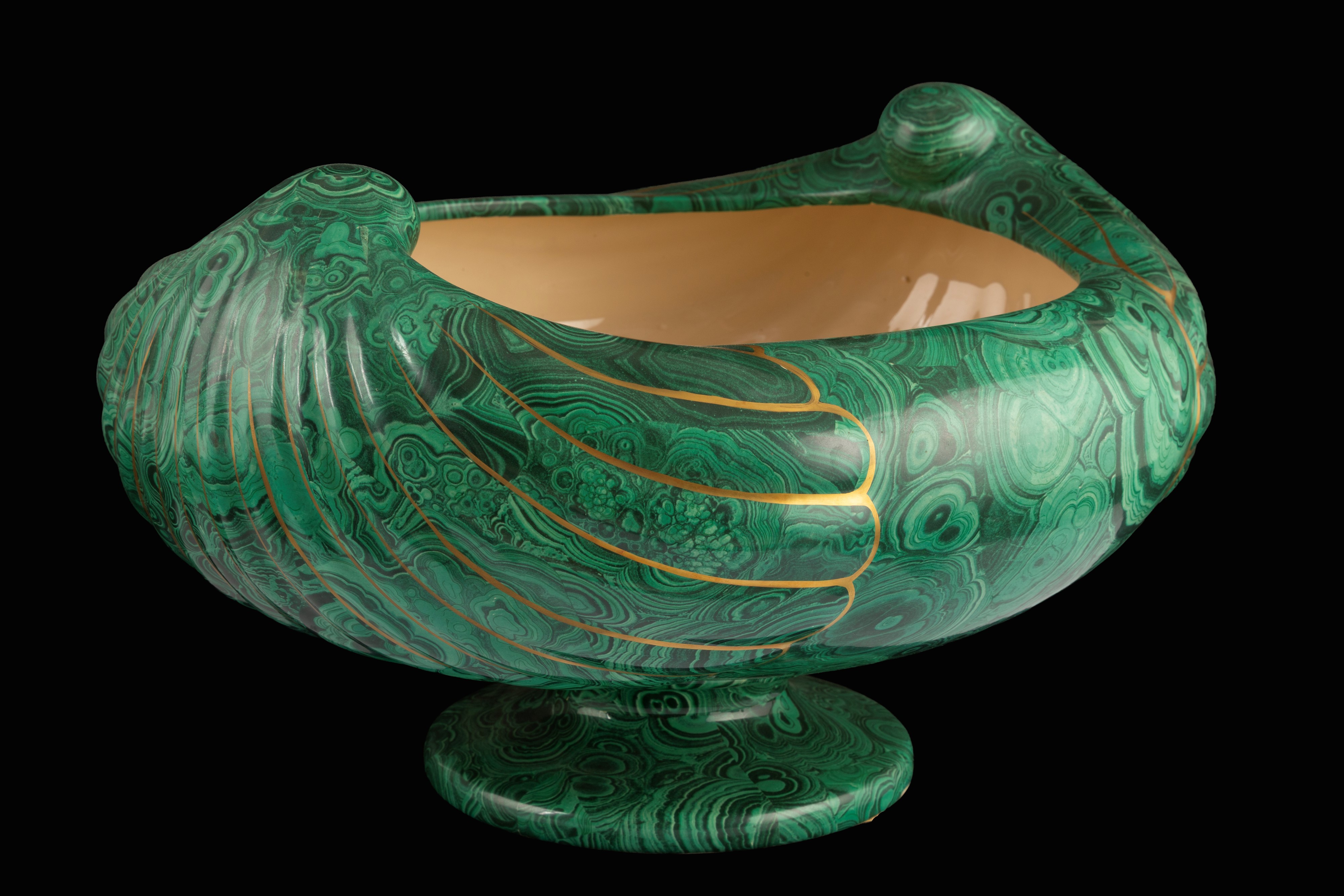Cachepot, ceramica dipinta a finta malachite, anni '20
