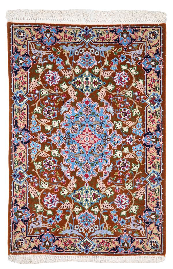 Isfahan wool and silk rug. Persia