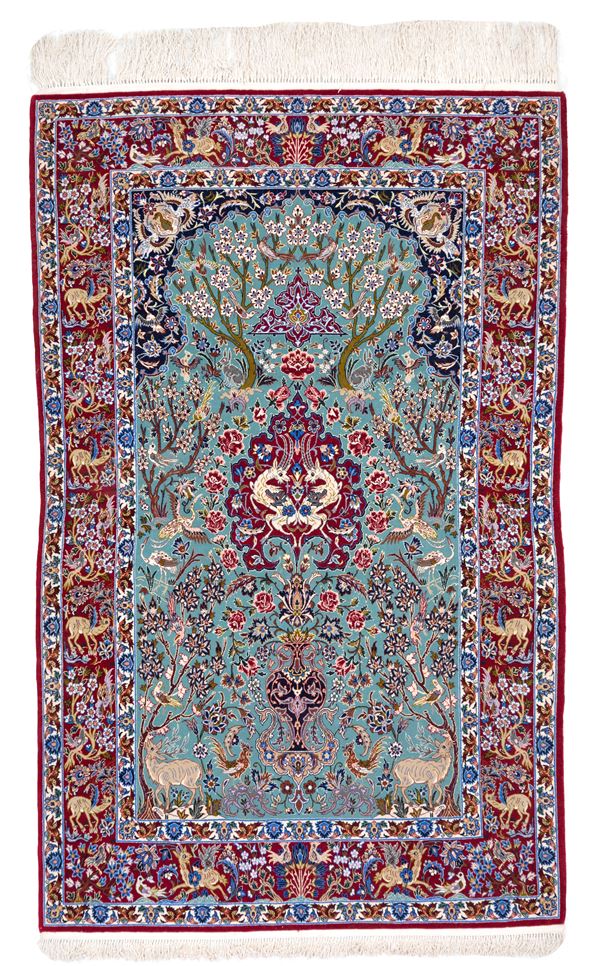 Isfahan wool and silk rug. Persia