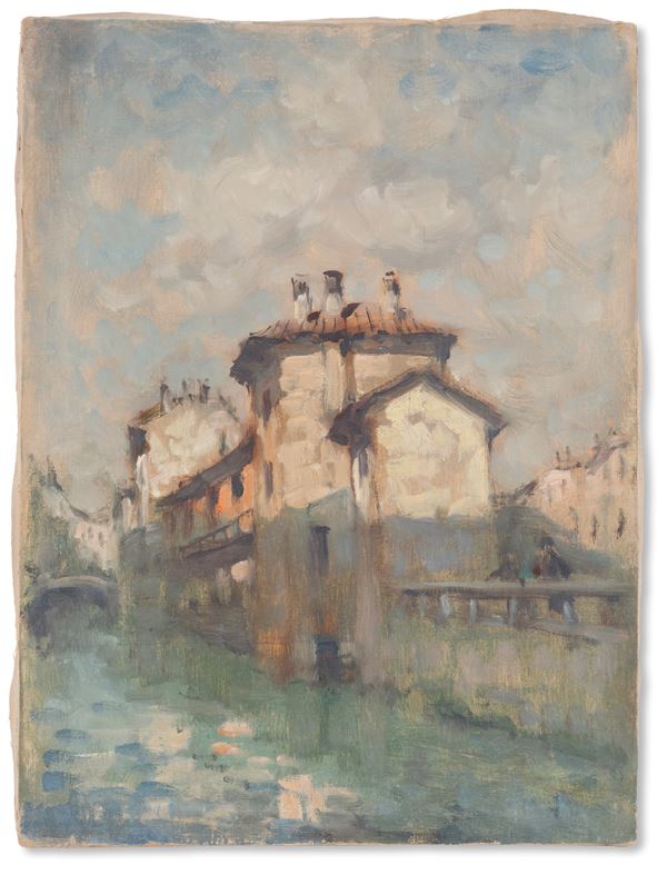 IVAN  KARPOFF - Painting "VIEW OF CANAL WITH HOUSES"