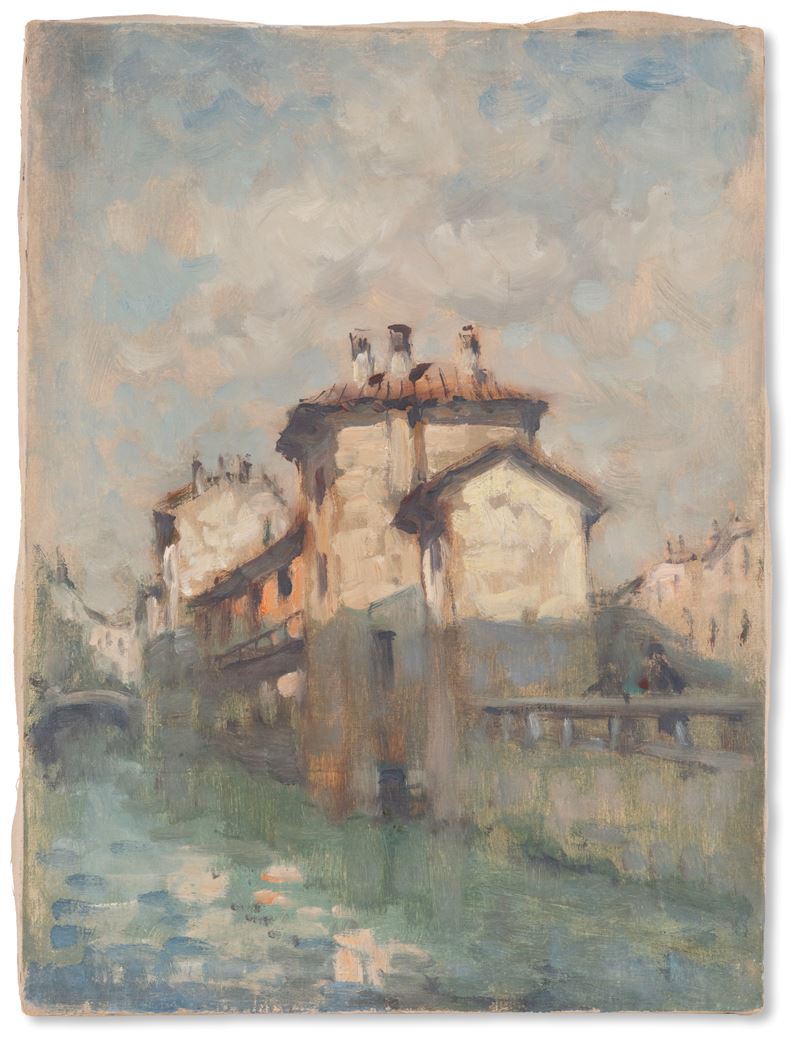 Ivan Karpoff - Karpovff, Veduta di canale con abitazioni, olio su tela