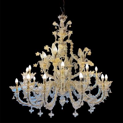 Lampadario in stile Ca' Rezzonico, ventiquattro luci, vetro di Murano
