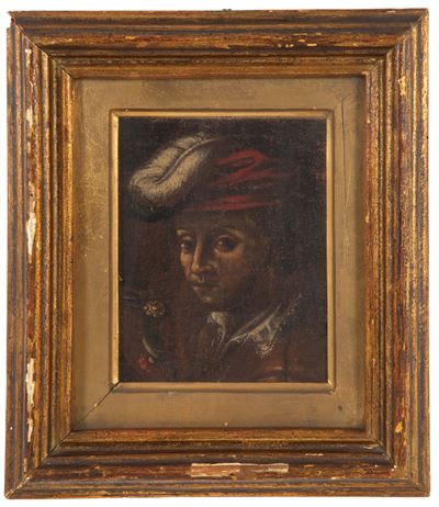 XVIII secolo, Volto di gentiluomo, olio su tela applicata su cartoncino