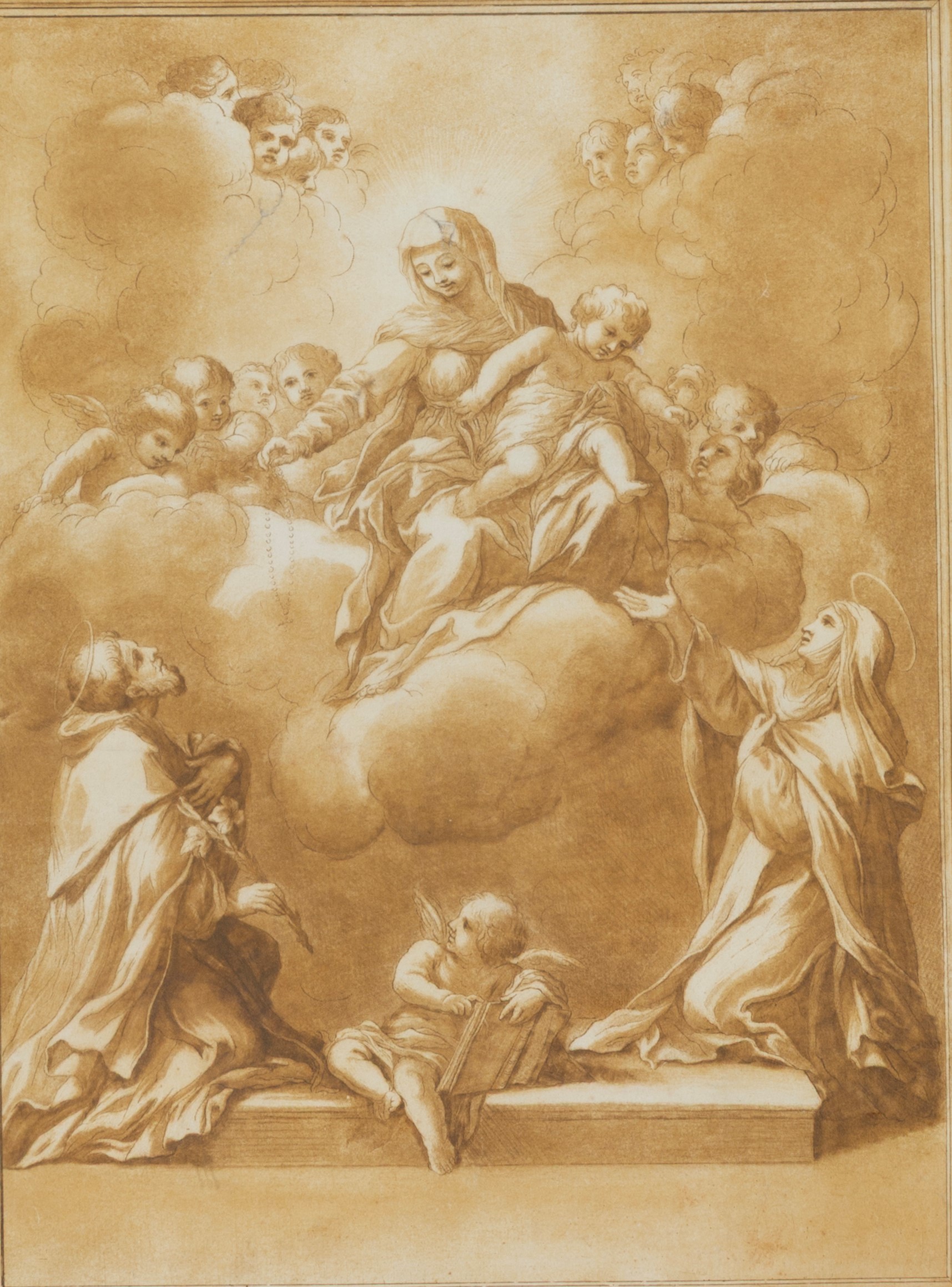 Ciro Ferri - Madonna del Rosario con San Domenico e Santa Caterina da Siena (incisione)