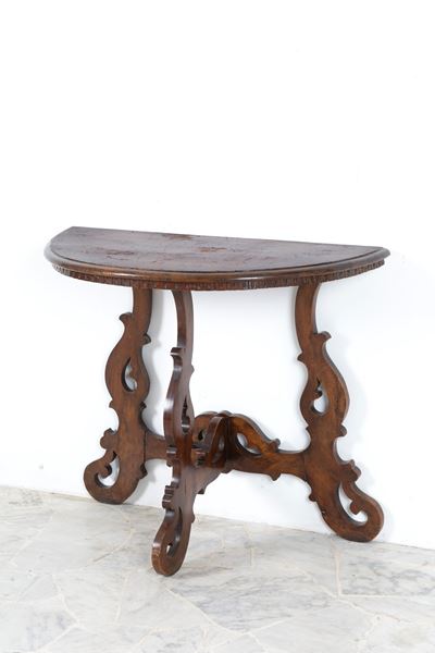 Consolle a mezzaluna, legno di noce, XIX secolo