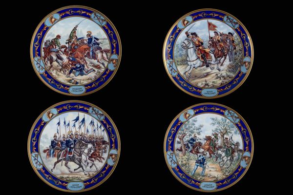 Four "CAVALLERIA" plates. DE WAN, OBJETS D'ART