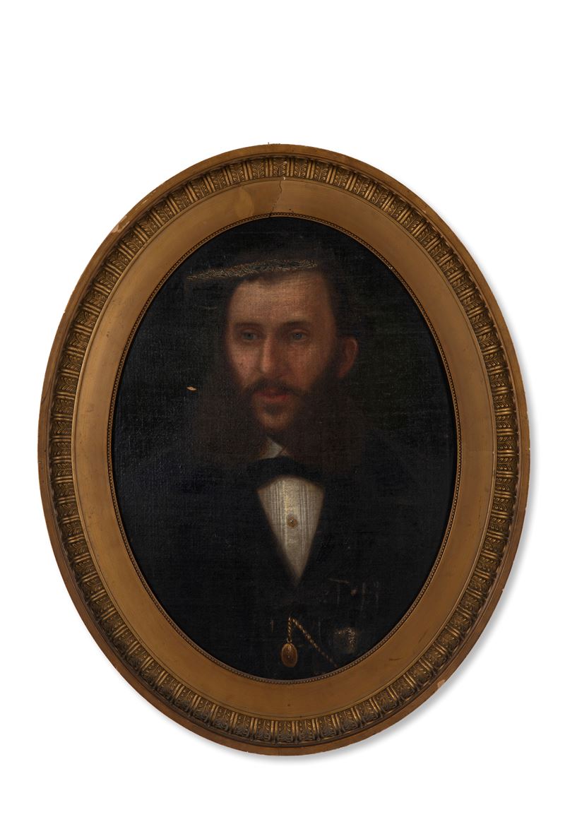 Dipinto ovale, Ritratto di gentiluomo, olio su tela su cartone, XIX secolo