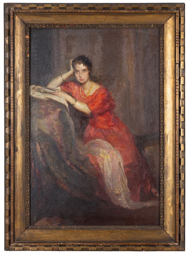 GINO F. PARIN - Painting "WOMAN READING"